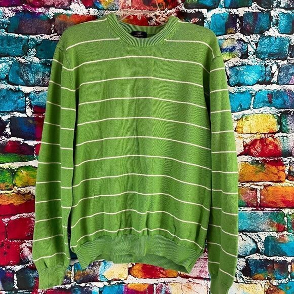 Brooks Brothers Supima Cotton Striped Pullover Sweater Green White Size XL - Picture 1 of 5